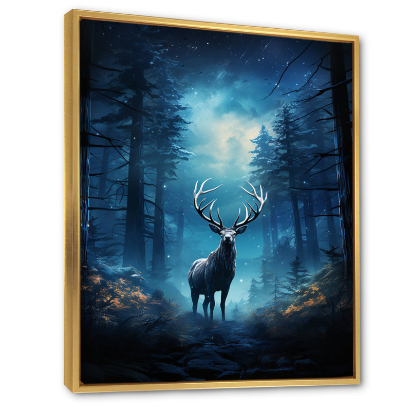 Azeen Blue Moose Midnight Magic I sur impression sur toile, H 40 po x l 30 po x P 1,5 po, Cadre flottant doré