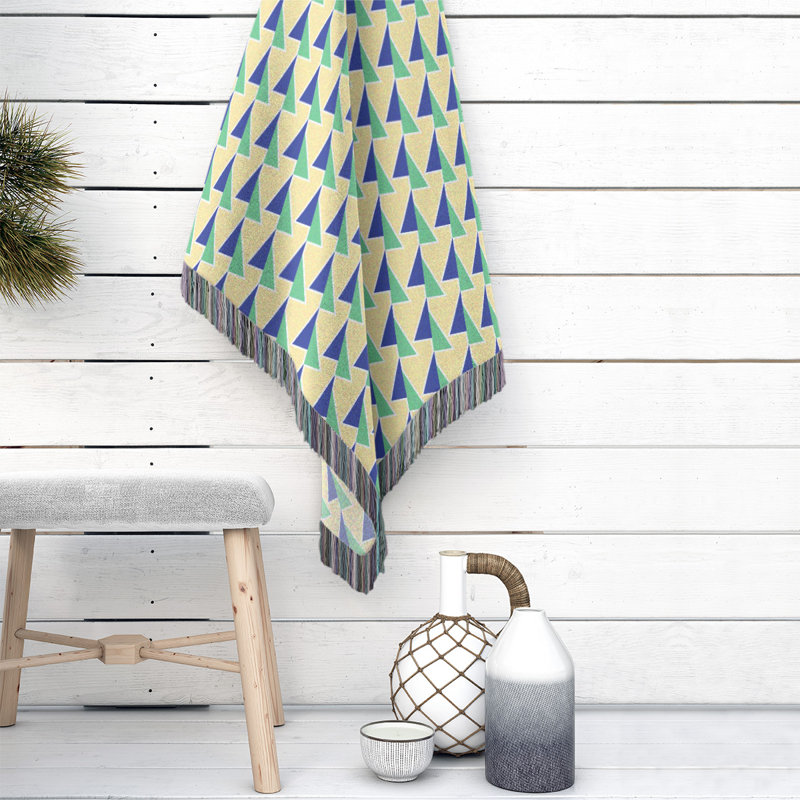 Couverture en coton tissé à flèches changeante, l 60 po x L 80 po, Bleu jaune / vert