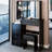 37-Inch Bedside Cabinet Vanity Table With Cushioned Stool, 24"X22" Sliding Mirror, High Capacity Storage, American Design, Black For Middle Rooms Middle