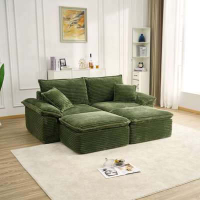 81" Sectional Sofa - Oversized Corduroy Cloud Couch With Movable Ottoman Soft Modern Comfy And No Assembly Sofa Set For Living Room Apartment Office,Green