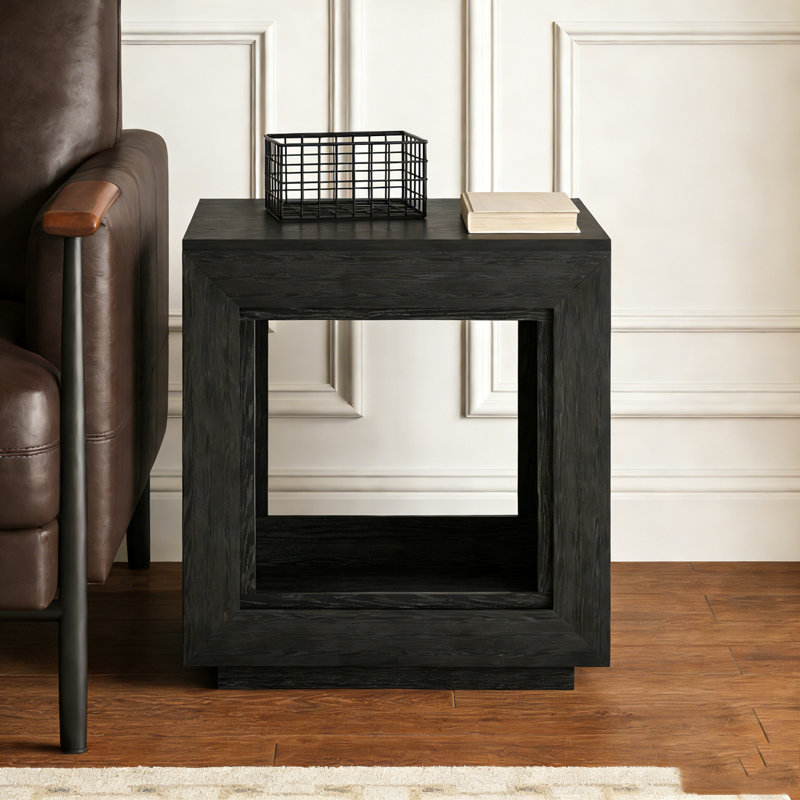Table de chevet carrée en bois avec rangement, Noir