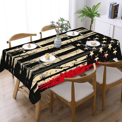 60 x 120 in Memorial Day Distressed Flag Table Cover with Scalloped Edges, Kitchen & Outdoor Use