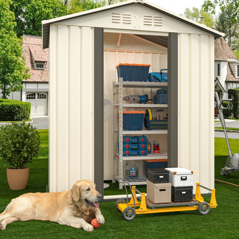 5X3, Outdoor Garden Tool Shed, Aluminum Alloy Frame, Long - Lasting Performance, Cream White, New Design, Modern Look, Spacious Interior, Tools, Ventilated, Waterproof Installation Manual Storage