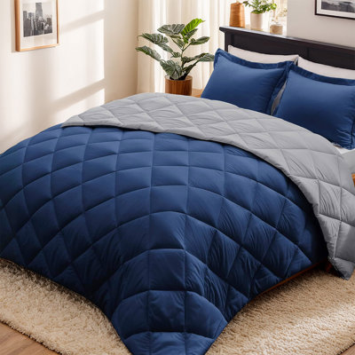 3Pc Size Comforter Set-All Season Reversible Down Alternative Comforter With Two Shams -Quilted Duvet Insert With Corner Tabs - Diamond Stitched Blanket - Breathable, Soft, Fluffy