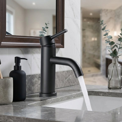 TJAB0235 Single Handle Single Hole Bathroom Faucet in Matte Black