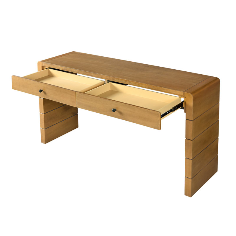 Console incurvée avec rangement TREXM, table d'entrée en bois à 2 tiroirs, console rustique de style campagnard pour entrée, couloir, salon, naturel