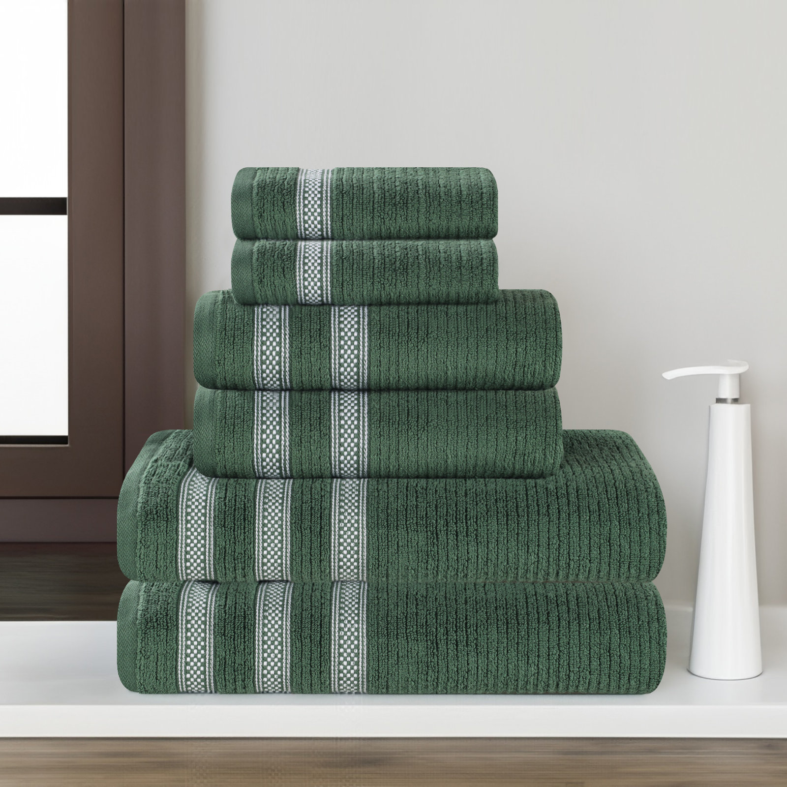 Ilseruth 6-Piece Zero-Twist Cotton Towel Set, Forest Green