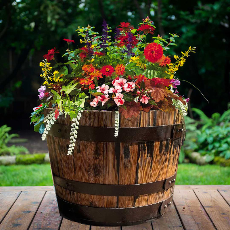 Whiskey Barrel Planter Reclaimed Oak Outdoor Planter Handmade by Family-Owned Mystic Barrels