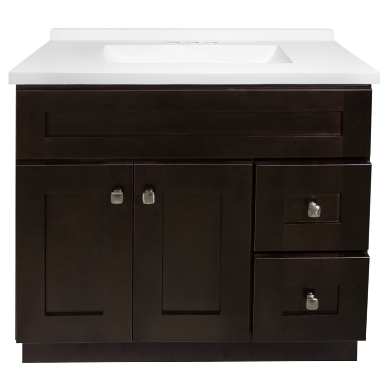 Brookings 37 Inch Solid Wood Bathroom Vanity with Modern Sink Top, Assembled, Sherwin Williams – Design House, 216218, Black