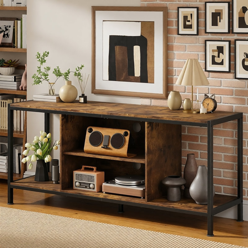 Nasha Large Capacity And Multi- Purpose Tv Stands For Tvs Up To 55, Rustic Brown/Black