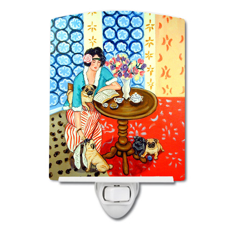 Lady with Her Pug Ceramic Night Light