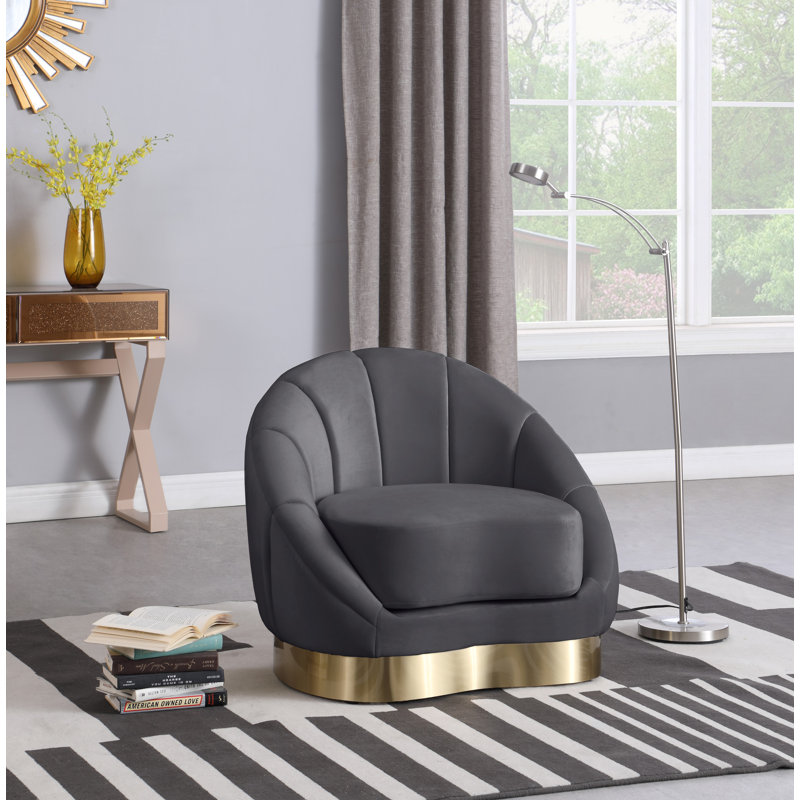 Shelly 34.25" Wide Tufted Velvet Barrel Chair, Grey Velvet