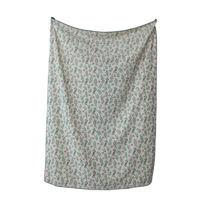 Mistletoe Cotton Tablecloth with Pom Pom Trim