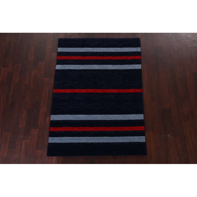 Tapis rayé en laine Gabbeh noué à la main 4 x 6