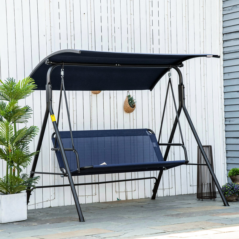 Balançoire de patio bleu foncé avec auvent réglable pour 3 personnes - Améliorez votre expérience en plein air