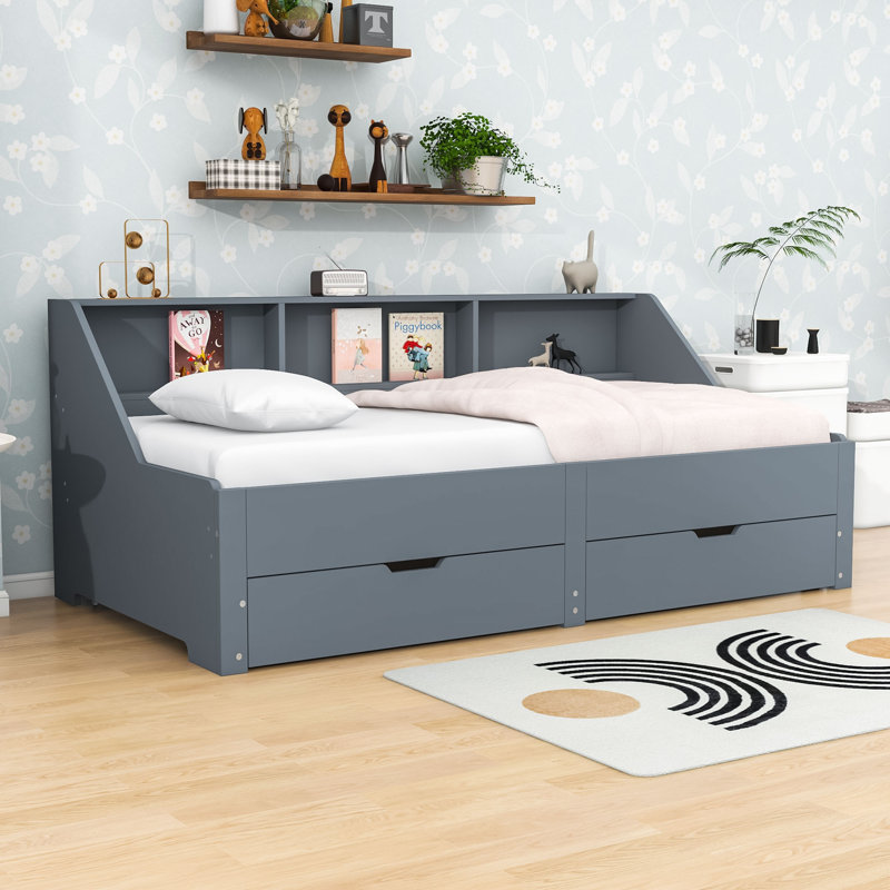 Twin to King Daybed with Charging Station and Drawers, Gray
