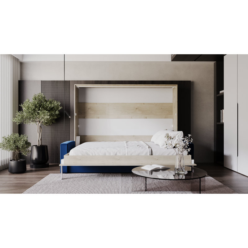 Neidelin Upholstered Murphy Bed, Beige/Navy