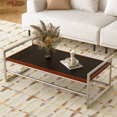 48.42" Modern Minimalist Coffee Table, Bauhaus-inspired Tubular Metal Frame With Walnut Wood Top