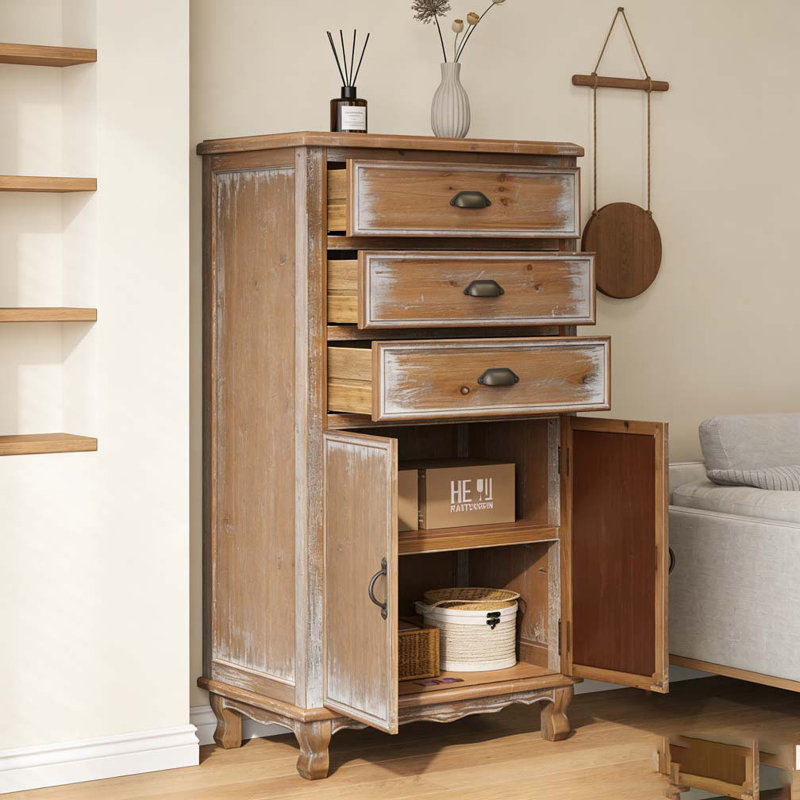 Rustic Wooden Storage Cabinet, Natural Wood
