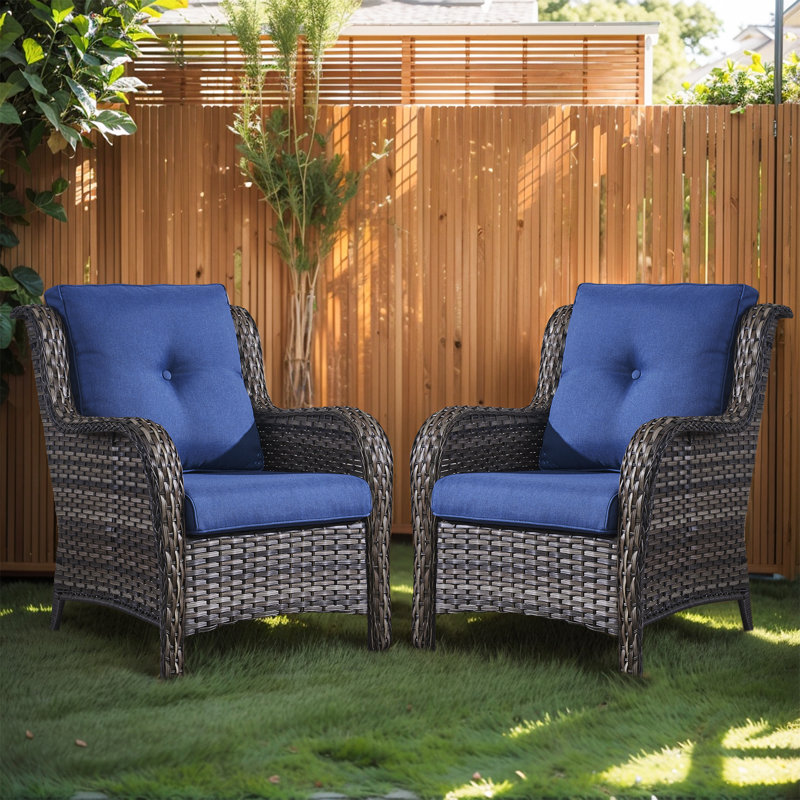 Chaises longues d'extérieur en rotin avec coussins Deb Wicker, Bleu, Gris