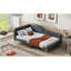 Lit de jour simple tapissier avec tête de lit et accoudoirs, pieds de support, gris-129461298