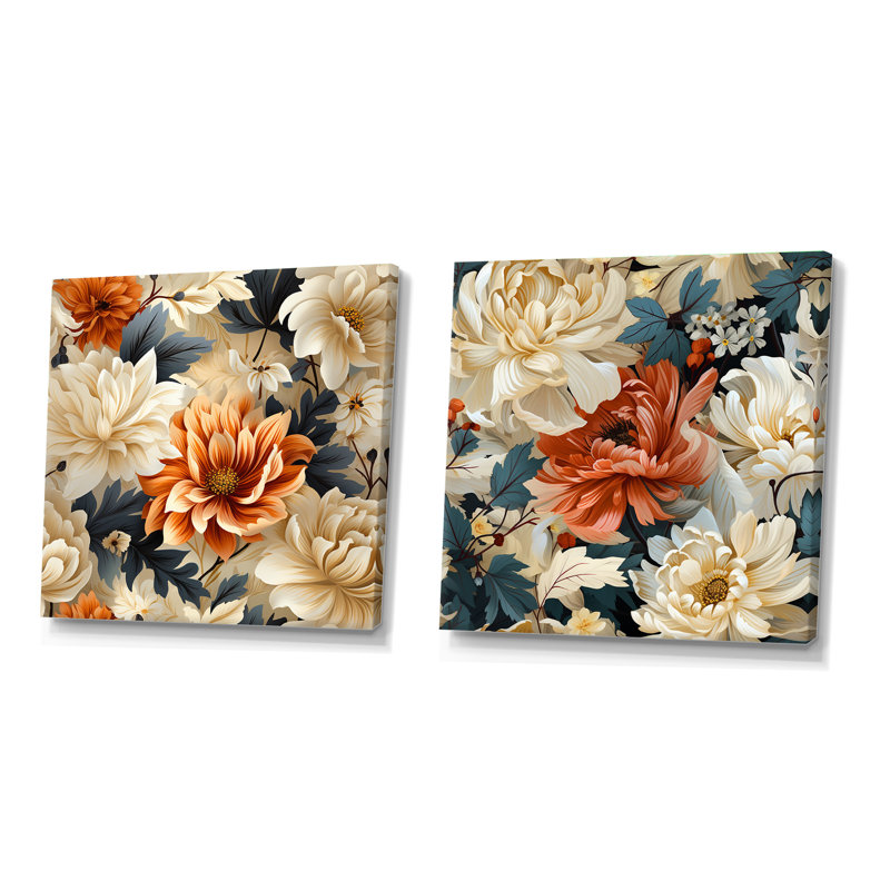 Ladue - Ensemble de 2 collages carrés floraux, H 16 po x l 33 po, Toile tendue