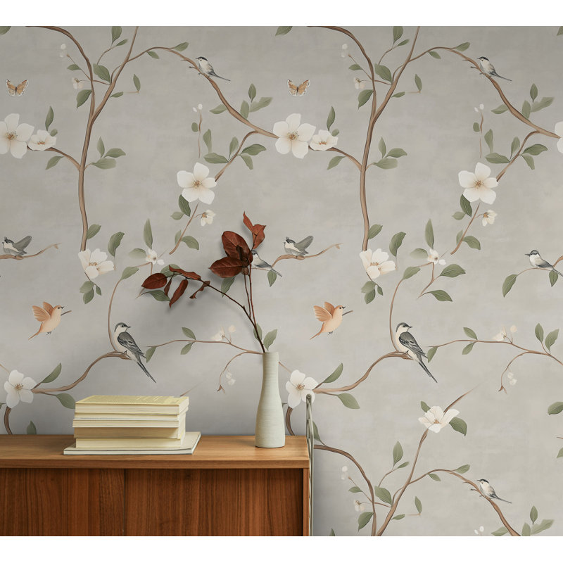 Papier peint floral et oiseaux élégants avec papier peint magnolia