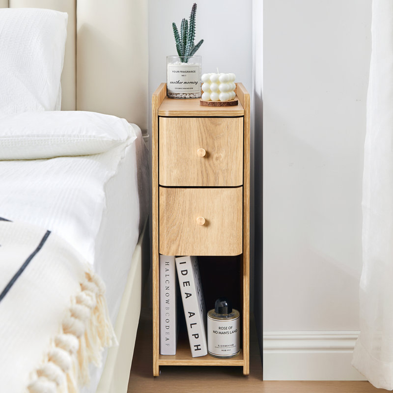 2-Drawer Narrow Nightstand, 23.6"End Table, Yellow