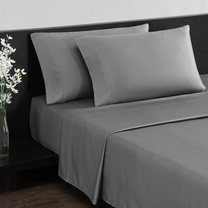 Vera Wang T800 Sateen Solid CVC Sheet Set, King Sheet Set with 2 Pillowcases, Dark Gray