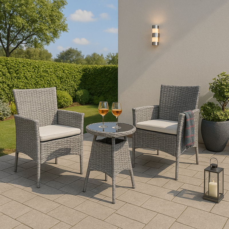 Sarenac 2 - Person Patio Dining Set with Round Table , Cushions Included, Grey