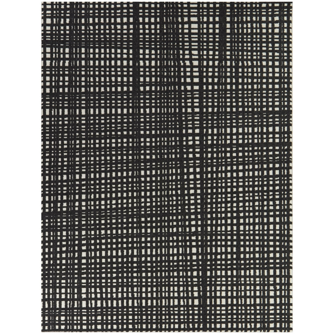 Delrico Plaid Black/White Indoor / Outdoor Area Rug Wade Logan® Rug 