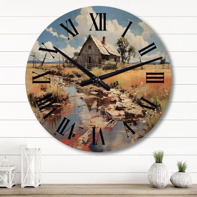 Farmhouse Expressive Countryside I - Landscapes Oversized Wood Wall Clock