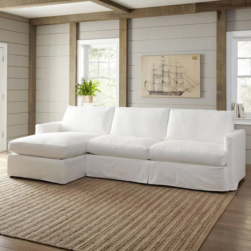 Hartig Upholstered L-Shaped Sectional, Right Hand Facing, Drusky Linen Sustain® Basketweave