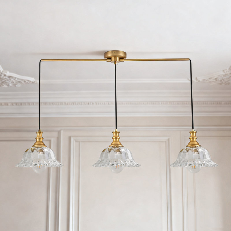 Luminaire suspendu 3 lumières pour îlot de cuisine avec verre