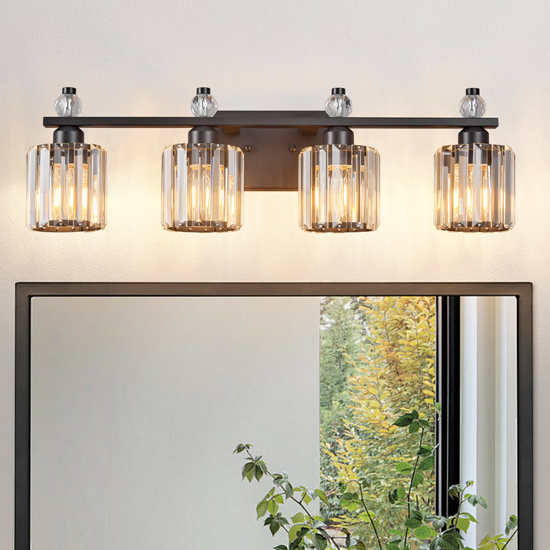 Lampe de meuble-lavabo moderne en cristal avec abat-jour cylindrique, Sable, noir, Quatre lumières