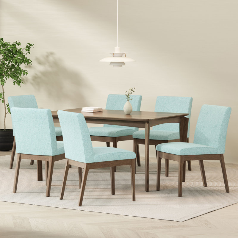 Jerwin 6 - Person Four Leg Dining Set, Dark Gray, Natural Walnut
