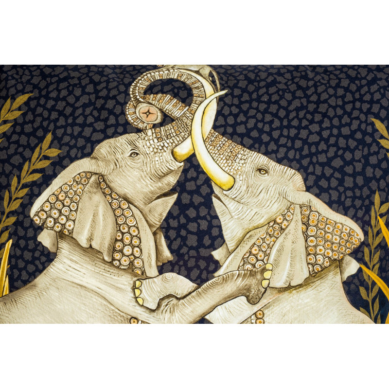 Ardmore 'Dancing Elephants' Cotton Pillow, Moonlight