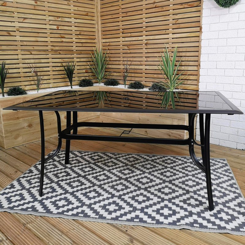 Farhan Rectangular Metal Outdoor Dining Table With Umbrella Hole , 378.46cm cm W 228.6cm cm D
