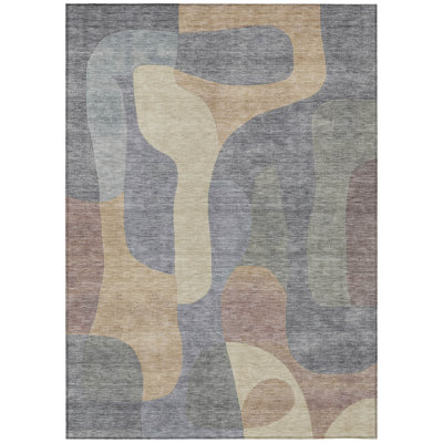 Machine Washable Indoor/Outdoor Xhevrie Gray Rug