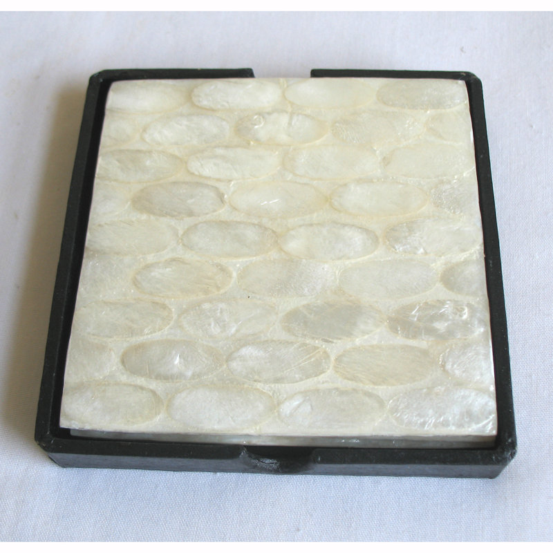 Ensemble sous-verre avec support 5 pièces capiz, Naturel