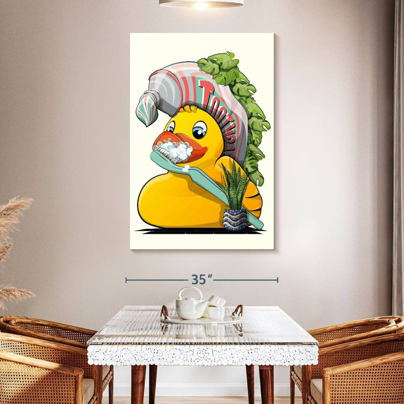 Rubber Duck Brushing Teeth In Bathroom, 51" H x 34" W