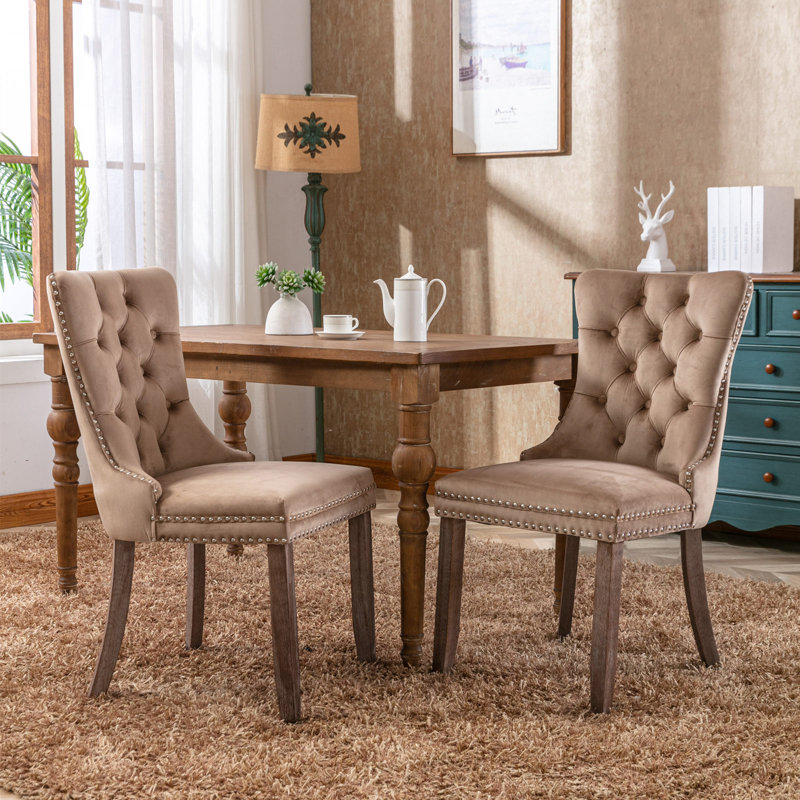 Allena Tufted Wing Back Dining Chair, Khaki, White