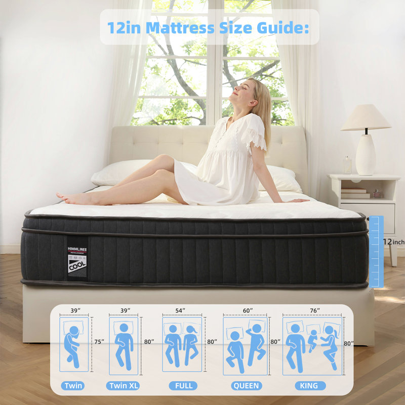 HIMMLINE Medium Cooling Memory Foam Hybrid Mattresses in a Box with CertiPUR-US Certified Foam, Twin, 12"