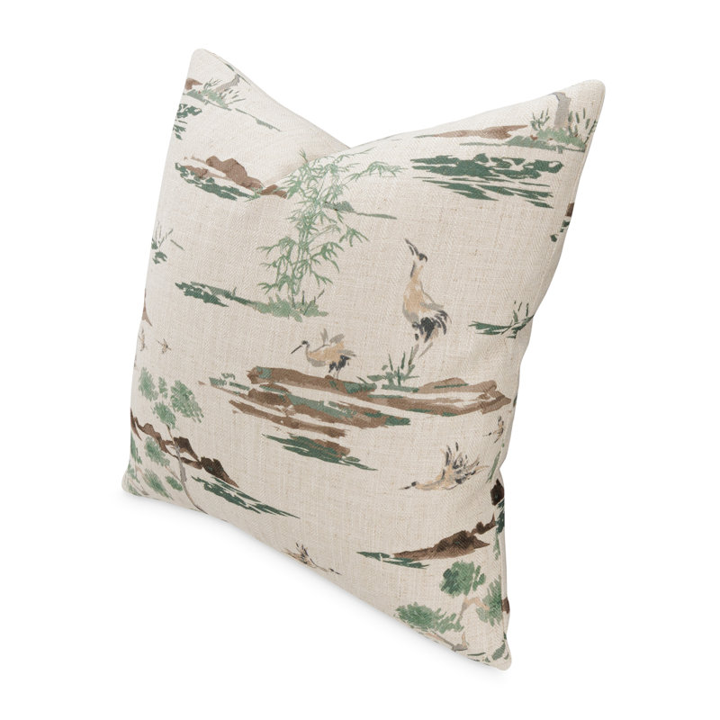 Ivory and Green Toile Square Throw Pillow