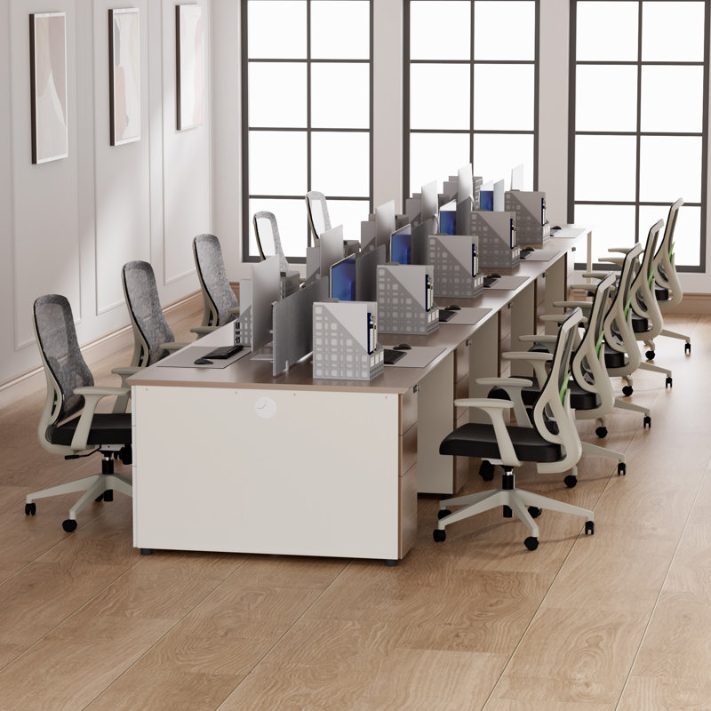Okeysen 10 Person Workstation Modular Attachable Office Desks with 10 BIFMA-Certified Office Chairs, 10