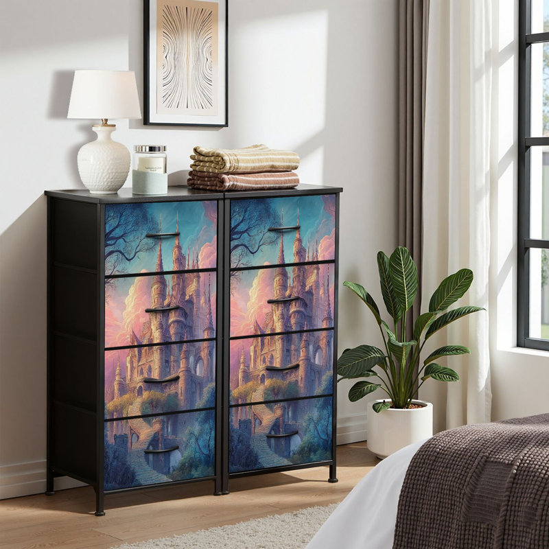 4 Drawer Dresser for Bedroom, Narrow Chest of Drawers, Wooden Top and Study Iron Frame 18"x37.5"-(WxH)