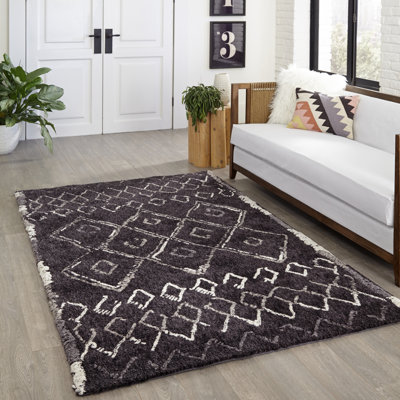 Tapis noir tissé à la machine Jewel Southwestern