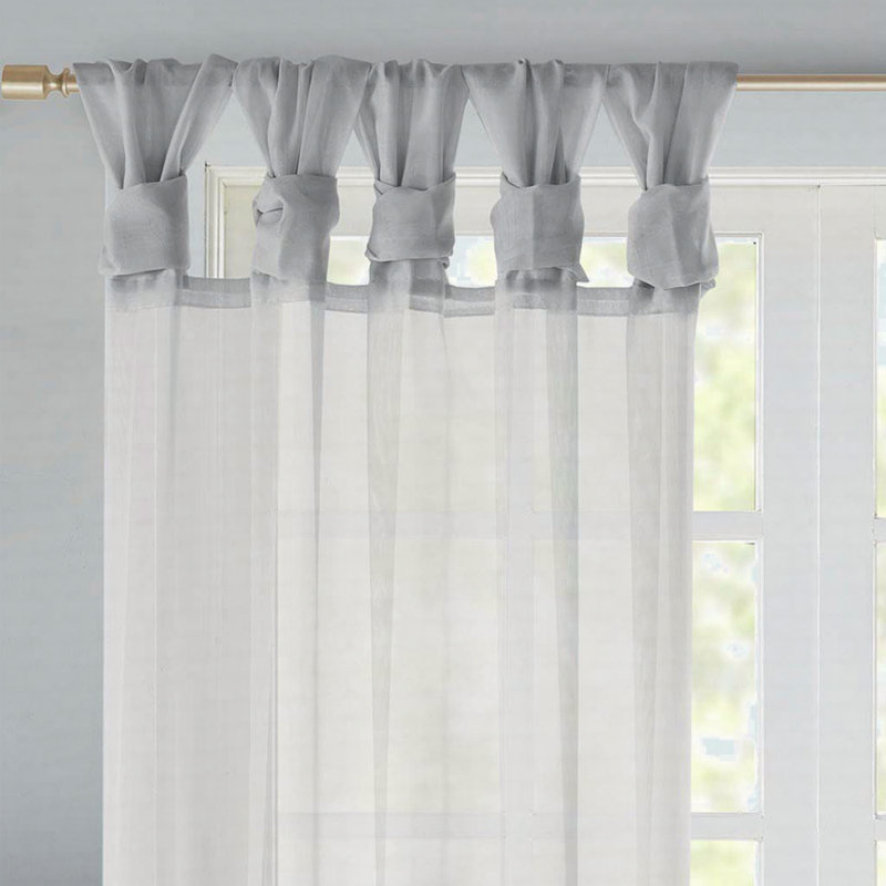 Twist Tab Voile Sheer Window Pair, 50" W x 63" L, Light Gray