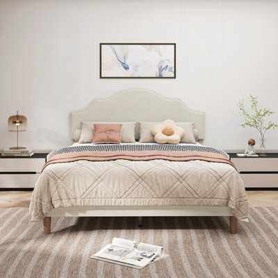 Bed Frame Upholstered Platform Bed with Adjustable Headboard