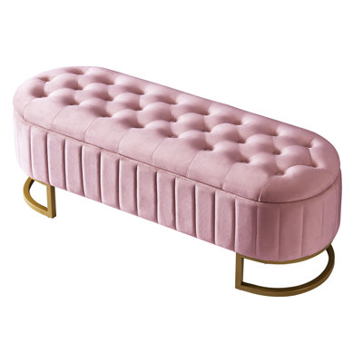 Elegant Upholstered Velvet Storage Ottoman with Button-Tufted Design, Ideal for Bedroom and Living Room, Fully Assembled Except Legs